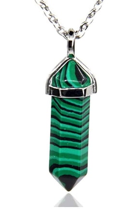 Synthetic Malachite Gemstone Hexagonal Pointed Reiki Chakra Pendant Necklace 20"