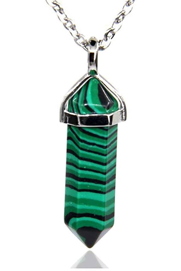 Synthetic Malachite Gemstone Hexagonal Pointed Reiki Chakra Pendant Necklace 20"
