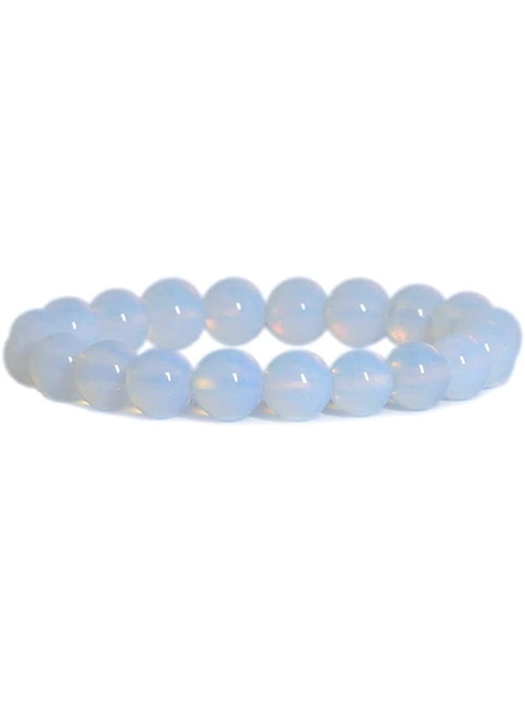 Synthetic Opalite Moonstone 10mm Round Beads Stretch Bracelet 7 Inch Unisex