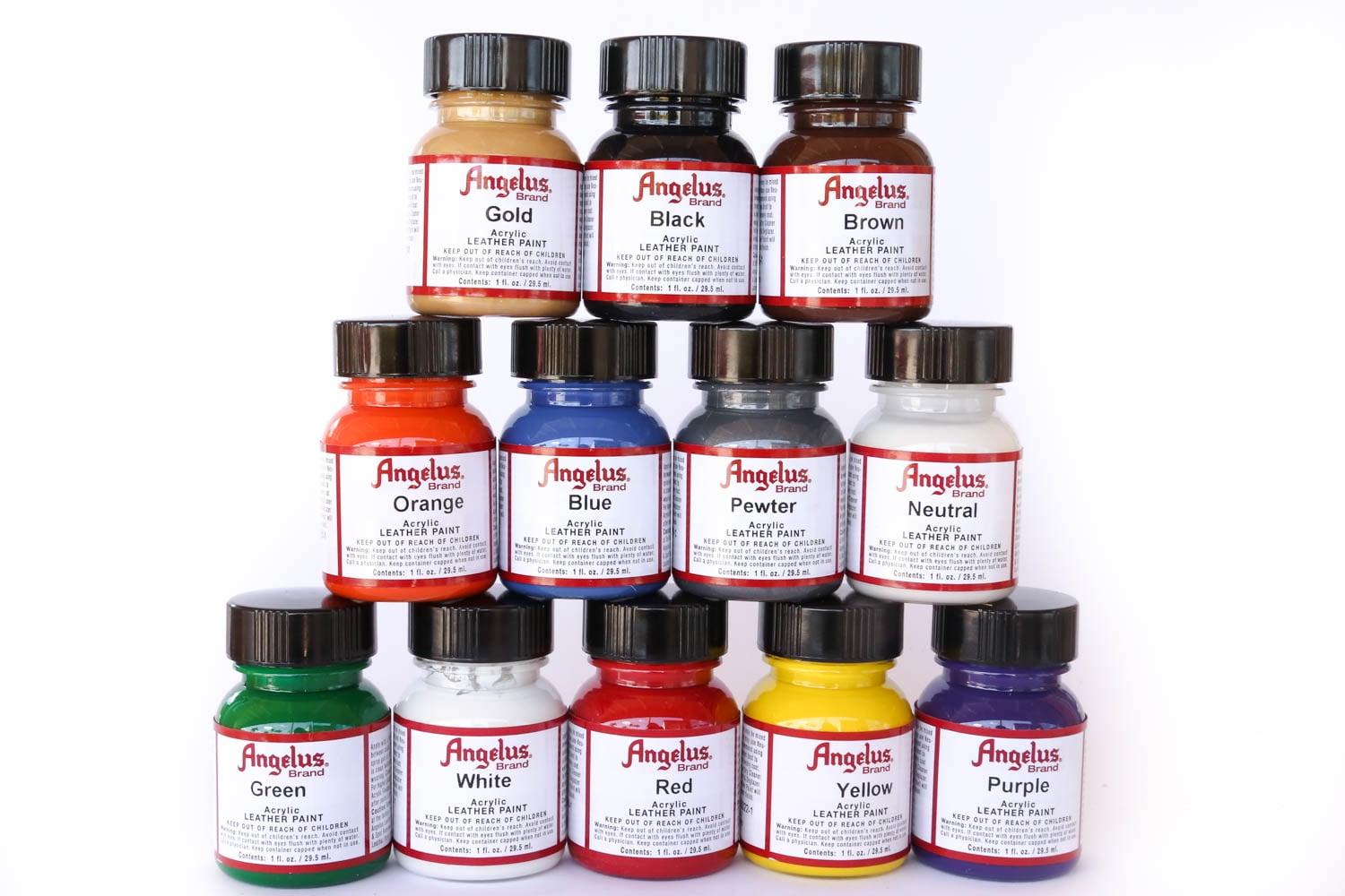 Angelus Acrylic Leather Paint Starter Kit - 12 colors in 1 oz bottles  w/Appl. 