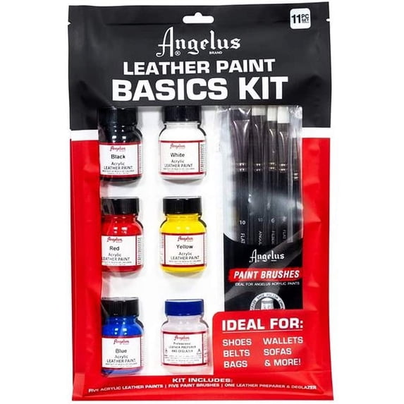 Angelus Basics Kit Leather Paint and Brush 11 Piece Set