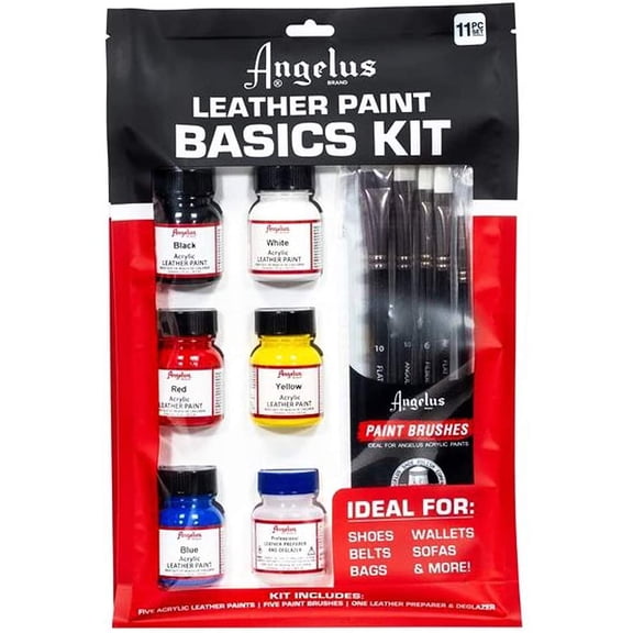 Angelus Basics Kit Leather Paint and Brush 11 Piece Set