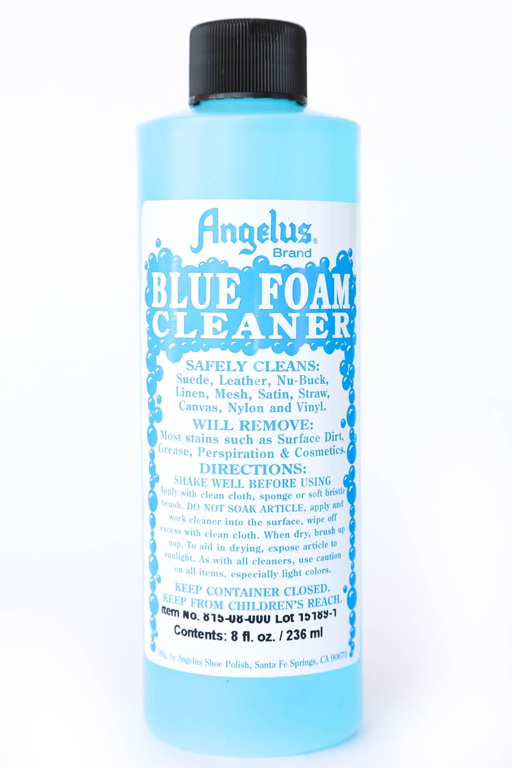 Angelus Blue Foam Cleaner for Leather, Suede, Nubuck, Vinyl, Straw, Canvas 8 oz