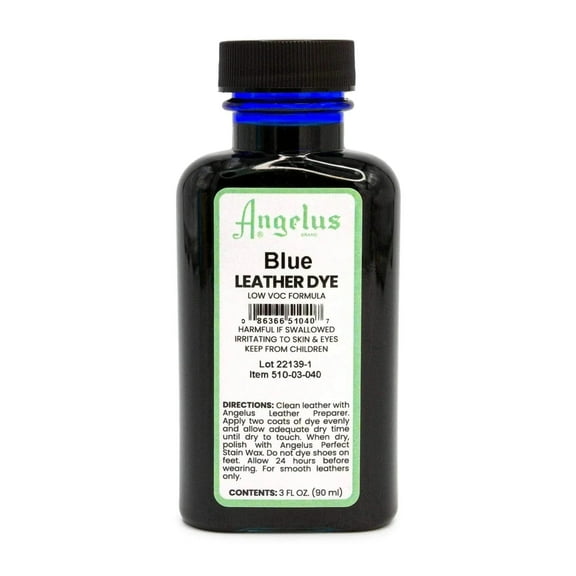 Angelus Blue Low VOC Leather Dye - Deep Penetrating Leather Stain for Smooth Leathers - 3 oz