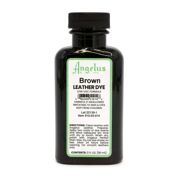 Angelus Brown Low VOC Leather Dye - Deep Penetrating Leather Stain for Smooth Leathers - 3 oz
