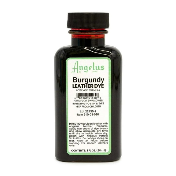 Angelus Burgundy Low VOC Leather Dye - Deep Penetrating Leather Stain for Smooth Leathers - 3 oz
