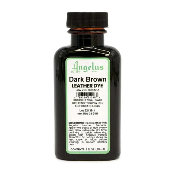 Angelus Dark Brown Low VOC Leather Dye - Deep Penetrating Leather Stain for Smooth Leathers - 3 oz