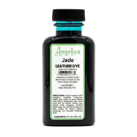 Angelus Jade Low VOC Leather Dye - Deep Penetrating Leather Stain for Smooth Leathers - 3 oz