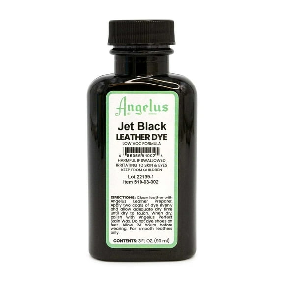 Angelus Jet Black Low VOC Leather Dye - Deep Penetrating Leather Stain for Smooth Leathers - 3 oz
