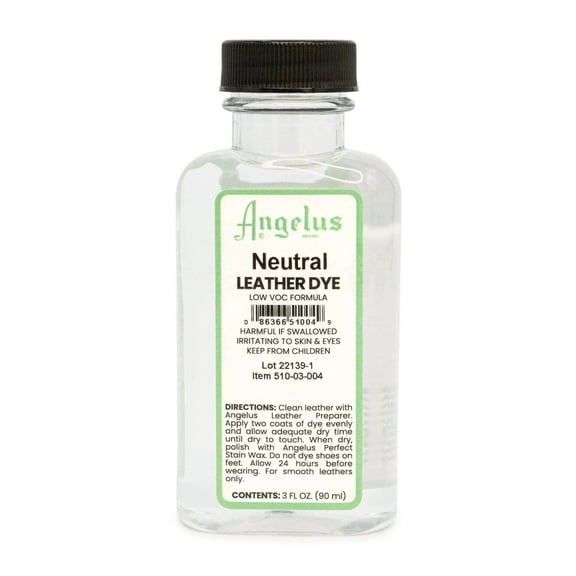 Angelus Neutral Low VOC Leather Dye - Deep Penetrating Leather Stain for Smooth Leathers - 3 oz