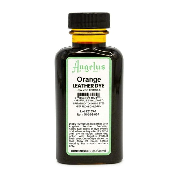 Angelus Orange Low VOC Leather Dye - Deep Penetrating Leather Stain for Smooth Leathers - 3 oz