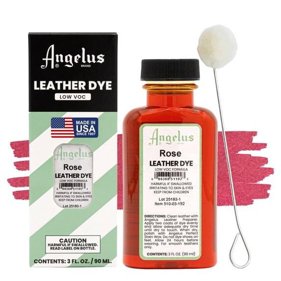 Angelus Rose Low VOC Leather Dye - Deep Penetrating Leather Stain for Smooth Leathers - 3 oz
