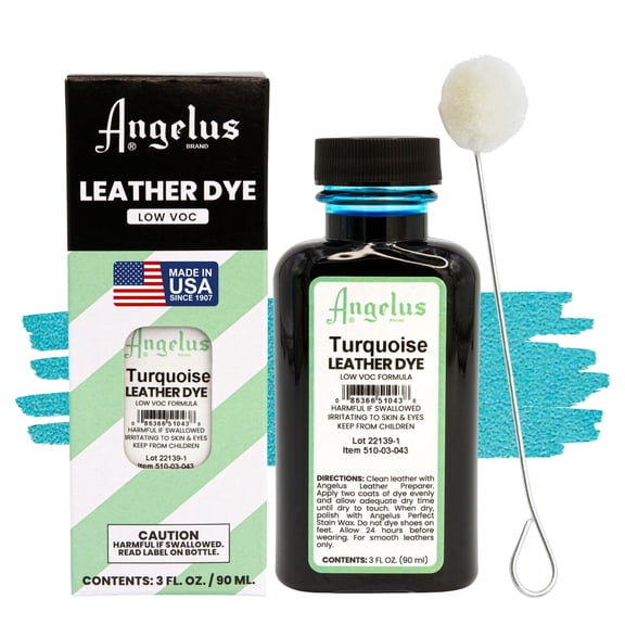 Angelus Turquoise Low VOC Leather Dye - Deep Penetrating Leather Stain for Smooth Leathers - 3 oz