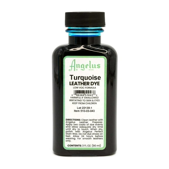Angelus Turquoise Low VOC Leather Dye - Deep Penetrating Leather Stain for Smooth Leathers - 3 oz