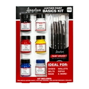 Angelus Leather Paint Basics Kit, Contains 1 Ounce Bottles of Black, White, Red, Blue, Yellow and Preparer, Plus a 5-Piece Angelus Brush Set 799-01-KIT