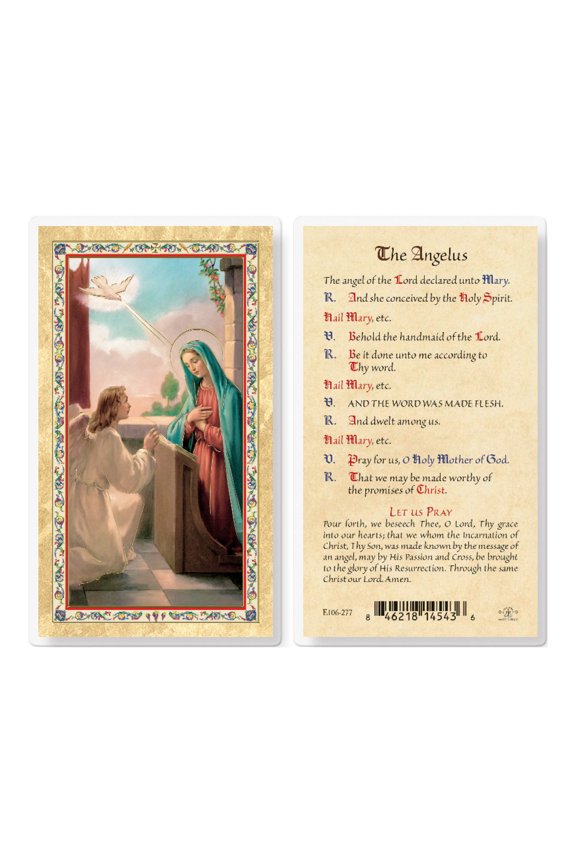 Angelus Prayer - Annunciation Gold-Stamped Laminated Catholic Prayer Holy Card with Prayer on Back, Pack of 25