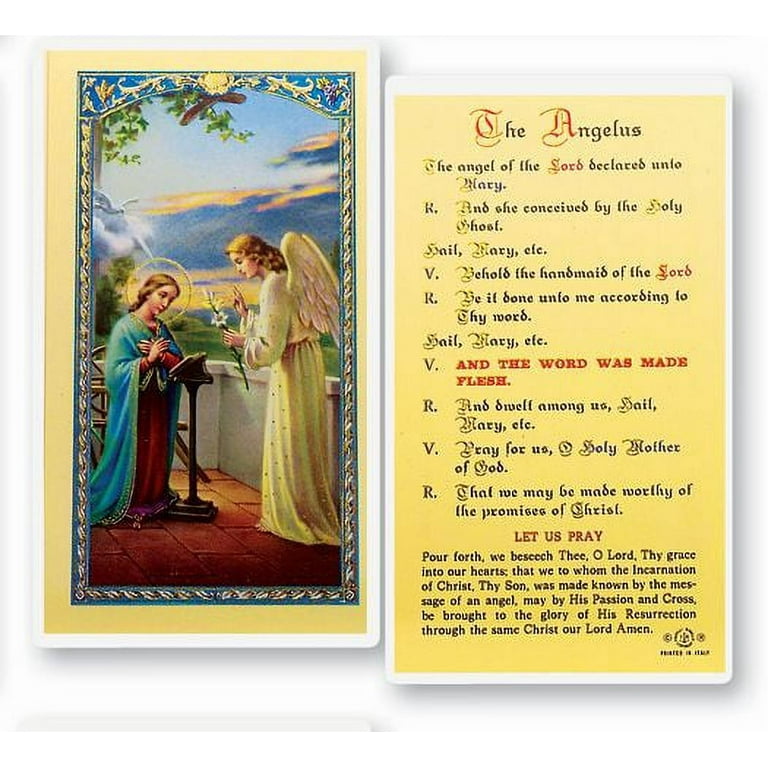 Angelus Prayer Laminated Catholic Prayer Holy Card with Prayer on Back,  Pack of 25