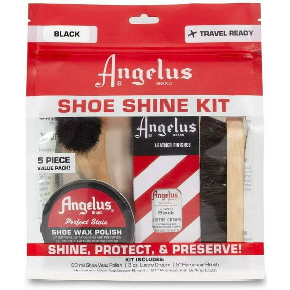 Angelus Shoe Shine Travel Kit 5pc Set Black