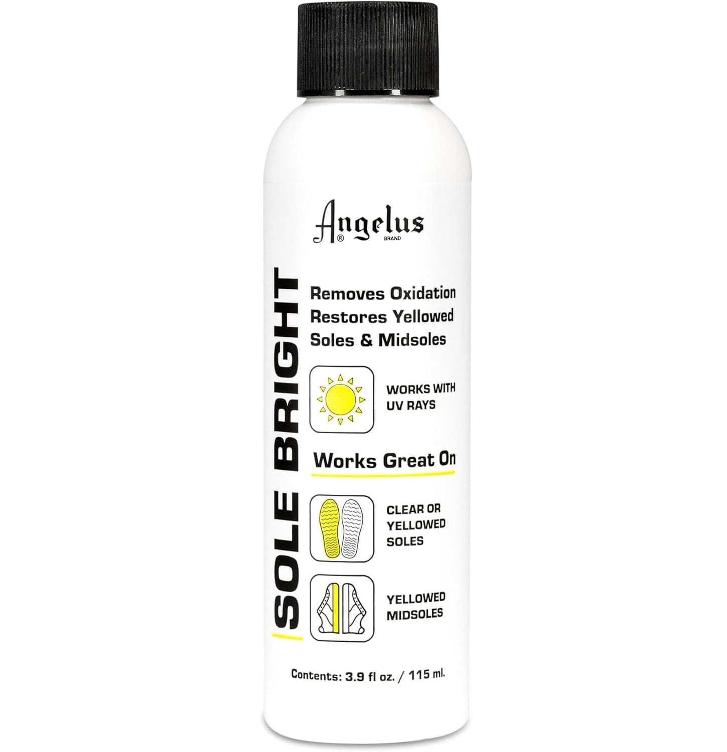 Angelus Sole Bright 3.9 oz White Sole Shoe Cleaner, Effectively Removes Yellowing and Restores Original Look, Shoe Sole Whitener for Sneakers, Tennis Shoes, Yellowed Rubber Midsoles