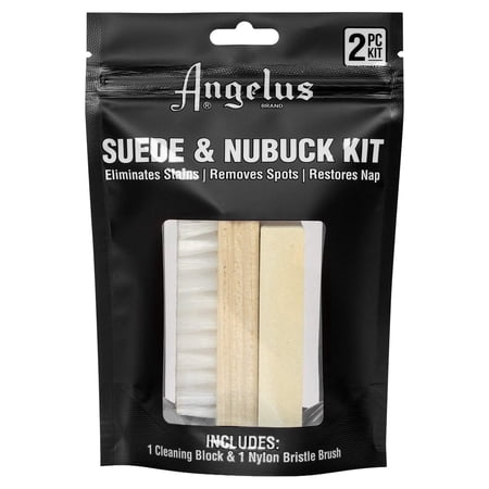 Angelus Suede & Nubuck Cleaner Kit - 1 Cleaning Eraser Block and 1 Nylon Bristle Brush - Eliminates Stains, Removes Spots, Restores Nap - for Leather Suede Shoe, Handbags, Jackets, Boots, Furniture