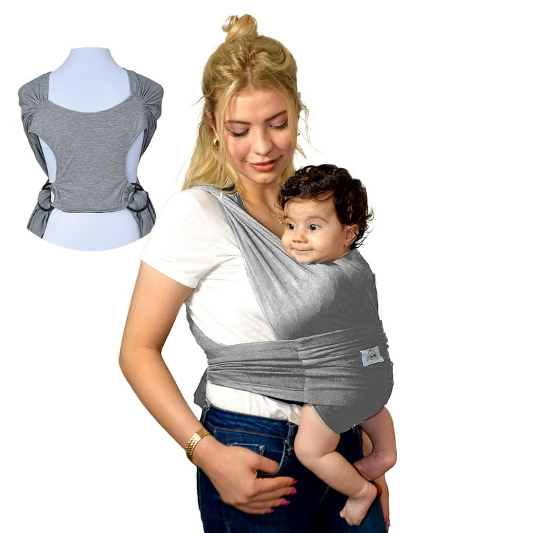 Angelycia Baby Wrap Carrier Easy to Wear Ringed Baby Carrier Baby Sling Carrier for Newborn to Toddler Stretchy Soft Breathable Baby Wraps Carrier Grey Walmart