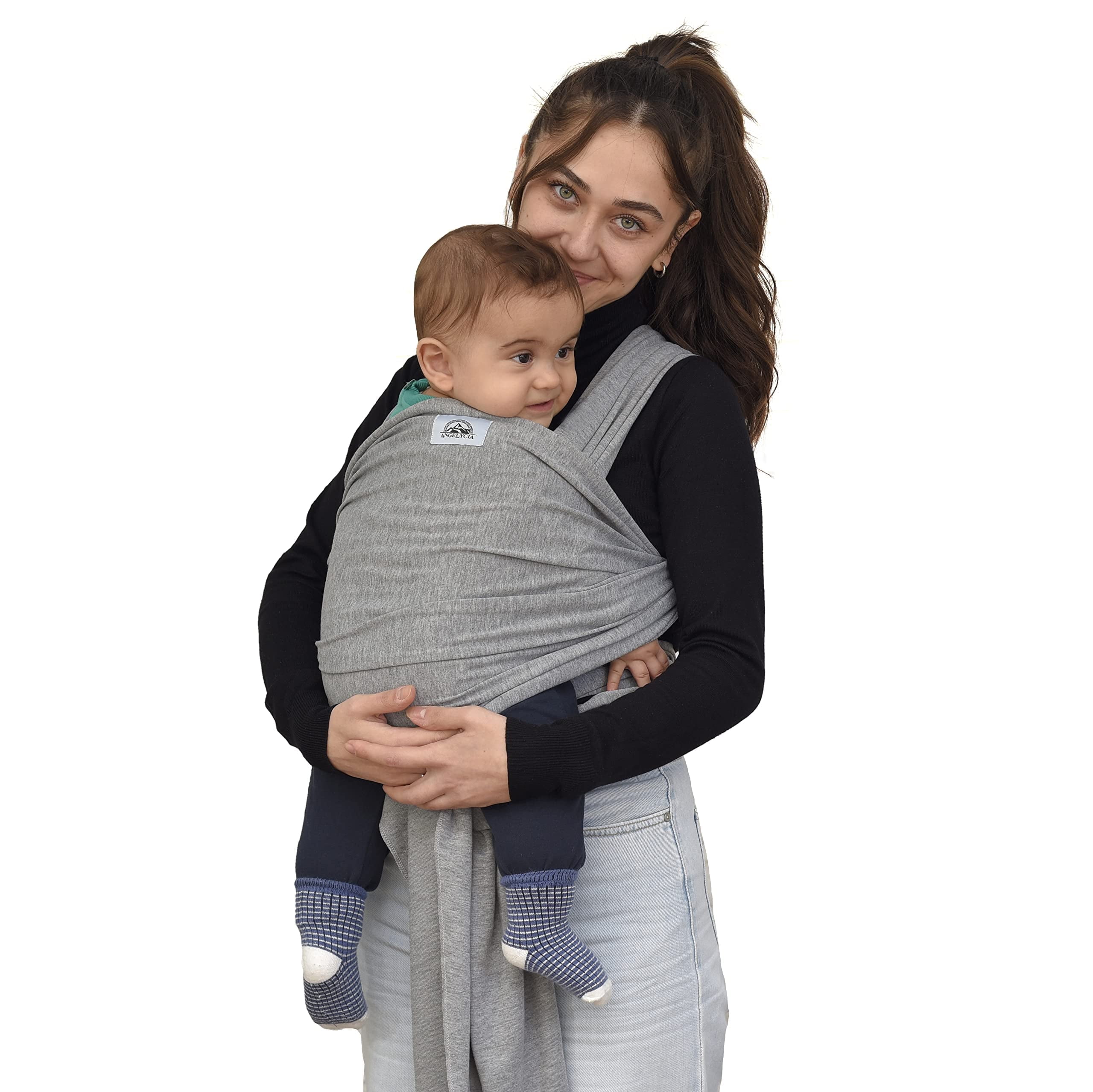 ANGELYCIA Baby Wrap Carrier - Stretchy Ring Sling For Newborn To Toddler, Dark Grey, Easy To Use