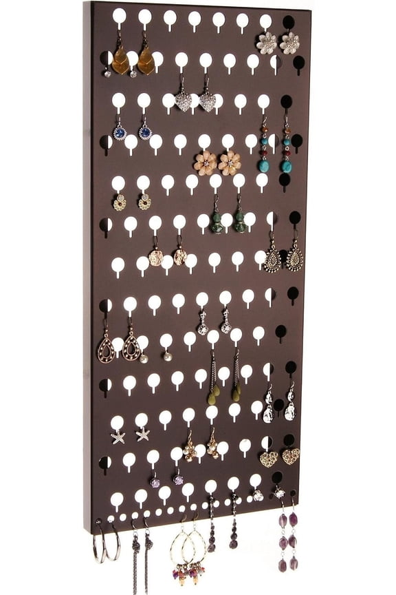 Wall Mounted Earring Holder Organizer for Stud Dangle Pierced Earrings, Hanging Closet Jewelry Storage Rack, Michelle Rubbed Bronze