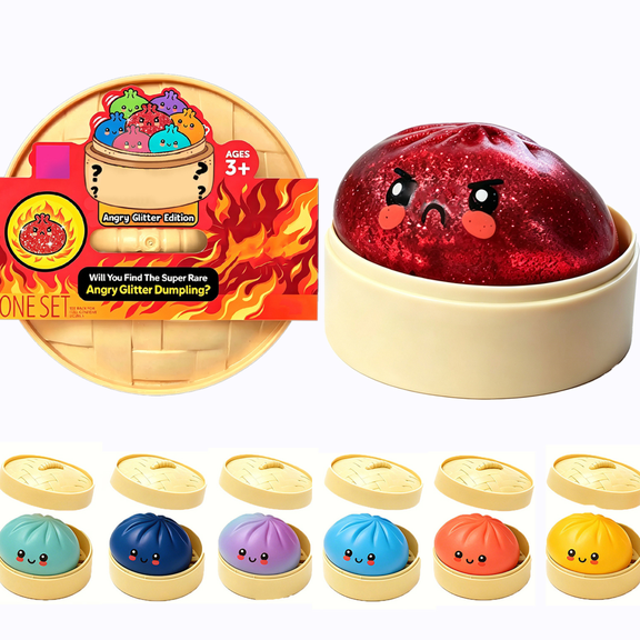 Anger Mystery Dumpling Squishy with Box, Angry Glitter Edition Squishy Toy, Color Random Stress Squeeze Ball, Fun Surprise Gift for Kids Age 3+ 1PC Randmon