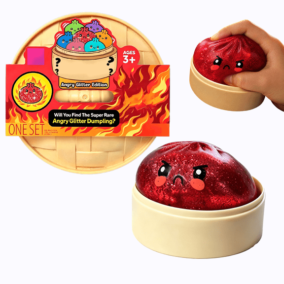 Anger Mystery Dumpling Squishy with Box, Viral Glitter Angry Dumpling Fidget Toy, Slow Rising Stress Ball, Collectible Blind Box Toy for Desktop Ornament