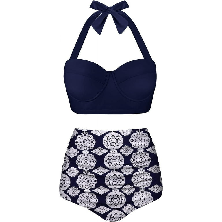 Angerella Women Vintage Polka Dot High Waisted Bathing Suits Bikini Set