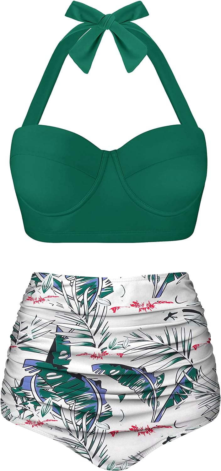 Angerella Women Vintage Polka Dot High Waisted Bathing Suits Bikini Set
