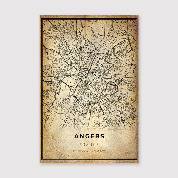 Angers France Map Print: Modern Vintage City Artfor Living Room Bedroom Office Farmhouse Neutral Home Artwork Ready to Hang 8x12 inch