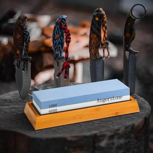 Angerstone Premium Knife Sharpening StoneWhetstone 1000/6000 Grit, Whetstone Knife Sharpener with NonSlip Base, Best Wet Stone Sharpening Kit, Angle Guide