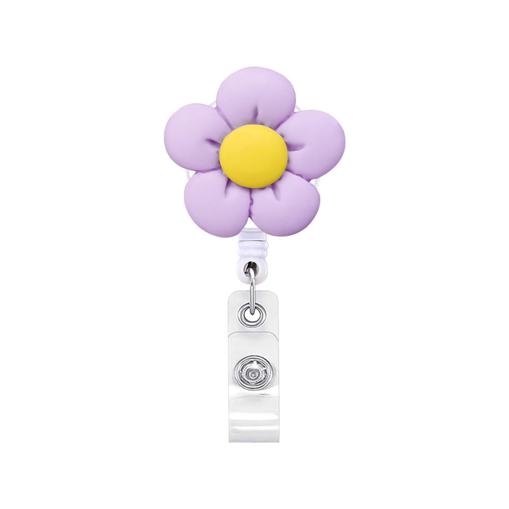 Angfeng 7 Color New Style Cute Flower Retractable Nurse Badge Reel Clip  Badge Holder Students Doctor ID Card Holder Keychain Jewelry Gift(Purple) 