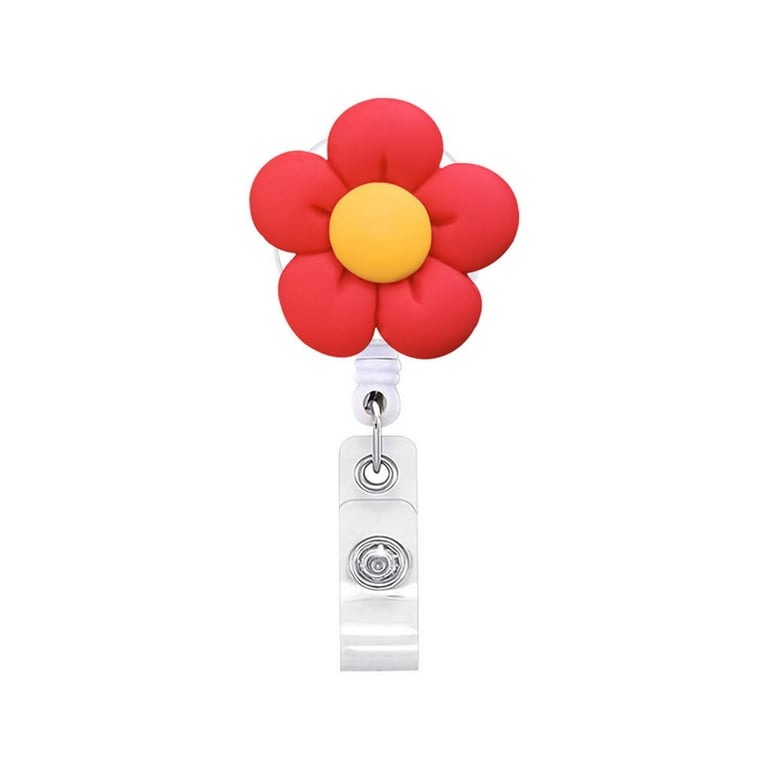 Angfeng 7 Color New Style Cute Flower Retractable Nurse Badge Reel Clip  Badge Holder Students Doctor ID Card Holder Keychain Jewelry Gift(Red) 