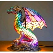 Angfeng Stained Resin Animal Night Light Resin Stained Glass Bedside Light Home OrnamentDragon