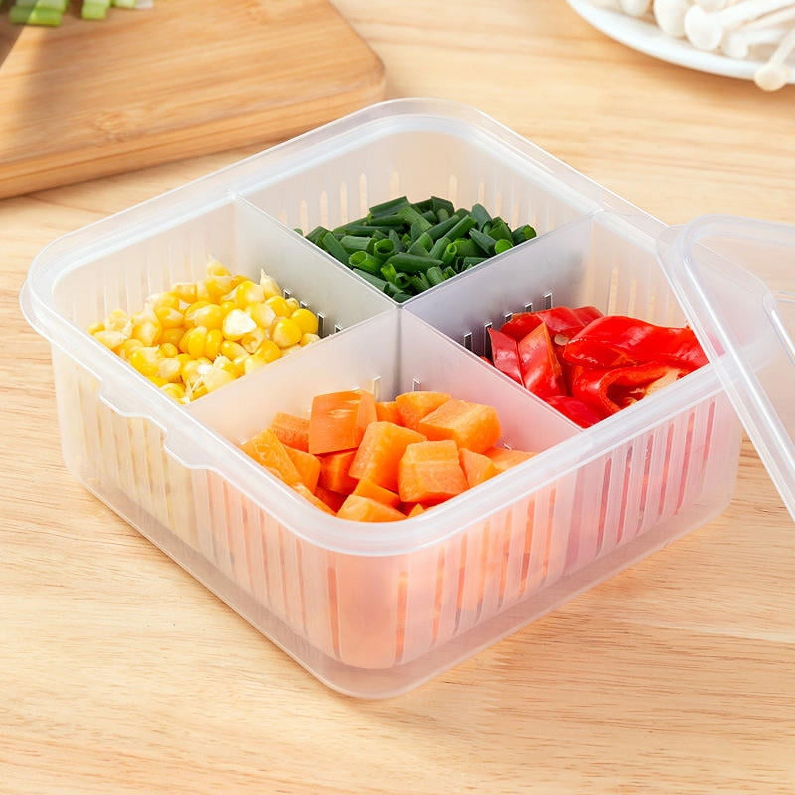 Angfeng Veggie Tray with Lid Stackable Vegetable Storage Appetizer