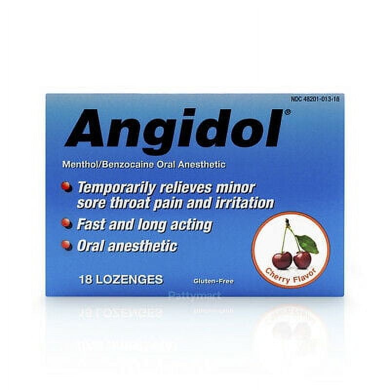 Angidol Oral Anesthetic Cherry Cough Drops Tablets 18CT