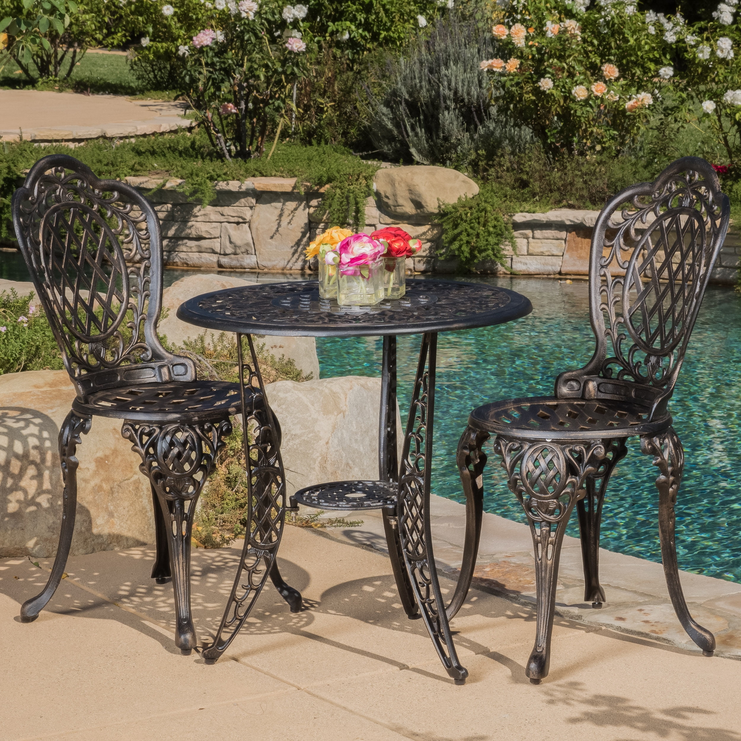 Angie 3 piece Bronze Cast Aluminum Outdoor Bistro Set