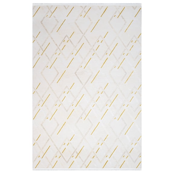 Angie Cream Geometric Bamboo Area Rugs for Living Room Jacquard Textured Modern Rugs Soft Geometric Rug for Bedroom Washable Rug Non-Slip Bohemian Carpet Perfect for Dining Room Office Beige