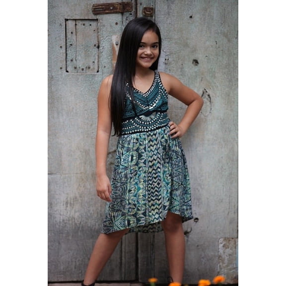 Angie Girls Sleeveless Dress with Metal Embellishments