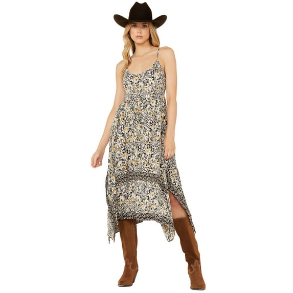 Angie Women's Floral Print Midi Dress - F4H84-FQ50 WHITE-BLACK X- US
