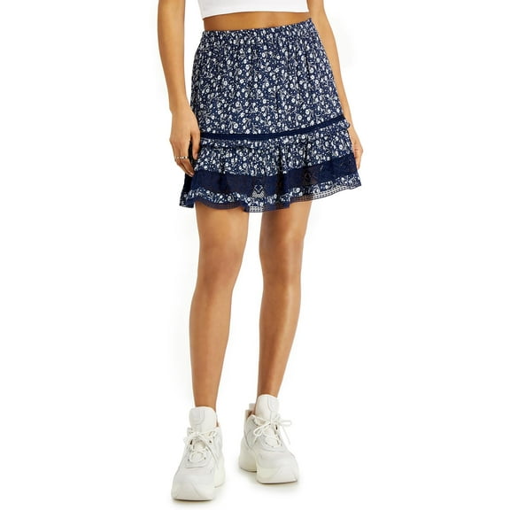 Angie Womens Lace Trim Floral Print Mini Skirt