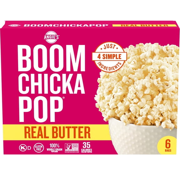 Angie's BOOMCHICKAPOP Real Butter BCF26 Microwave Popcorn, 6 Count, 3.29 oz. bags