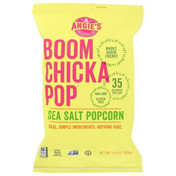 Angie's BOOMCHICKAPOP Sea Salt Popcorn, Gluten-Free Snack - 4.8 oz, Pack of 12