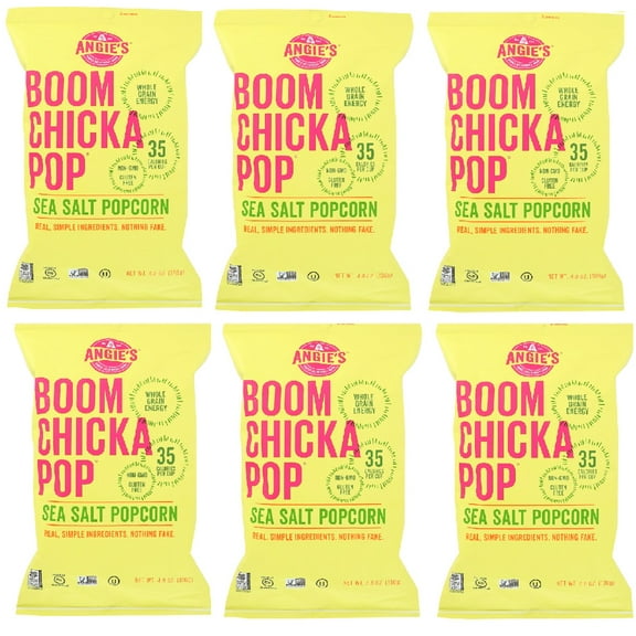 Angie's BoomChickaPop Sea Salt Popcorn, Pre-Popped Popcorn, 4.8 Oz 6 Bags FOR WHOLE FAMILY