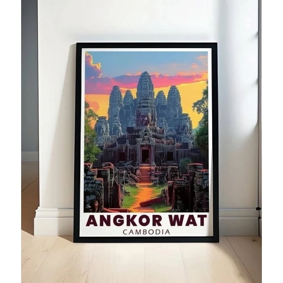 Angkor Wat Art - Bayon Temple Travel Poster Home Decor Vintage Art Print Cute Birthday Gift Wall Art