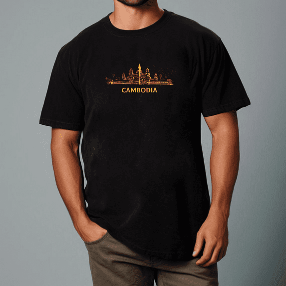 Angkor Wat Cambodian Temple Souvenir with a Made in USA Patriotic Design Unisex T-shirt V70535, for men & women, up to size 5XL
