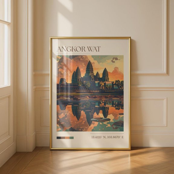 Angkor Wat Wall Art Print Landscape Reflection Travel, Unframed Paper Print