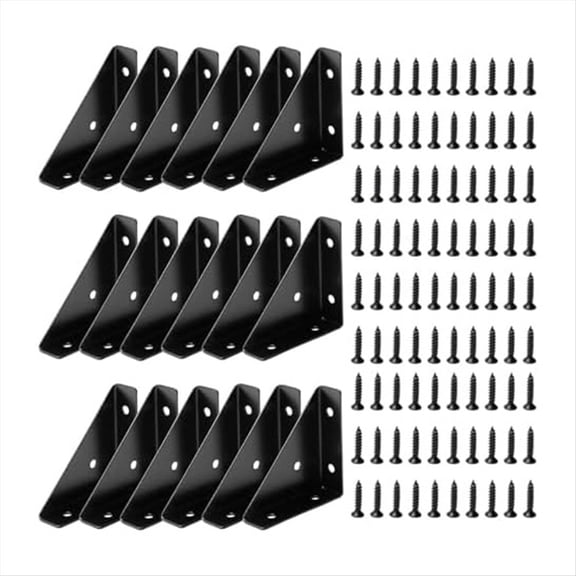 Angle Bracket, Metal Angle Bracket, Triangular Shelf Bracket, Corner Table Connector for Bed, Table, 66mm x 66mm,18 Pcs,18 * Angle bracket 108 * screw,Black